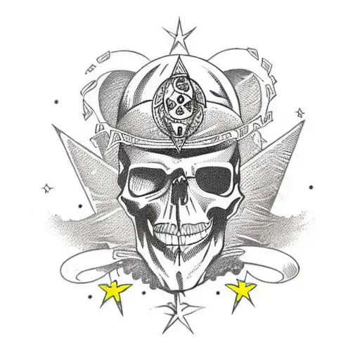 Skull With Pentagram And Crescent Moons At Either Side