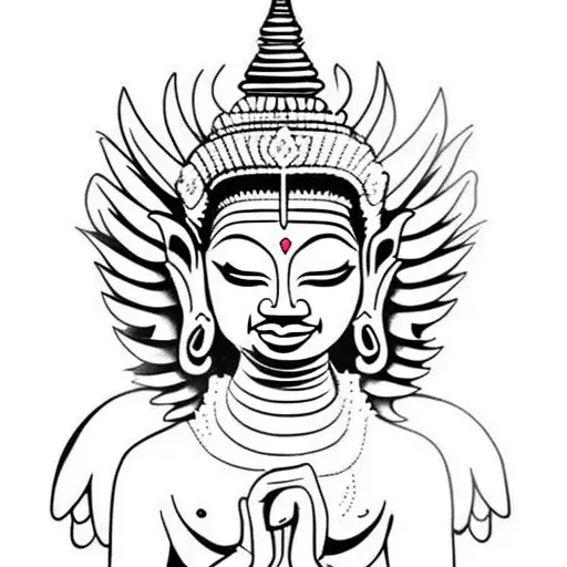 Cambodian Temple Angel Black And White