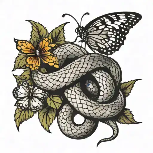 A Snake Strangling A Butterfly