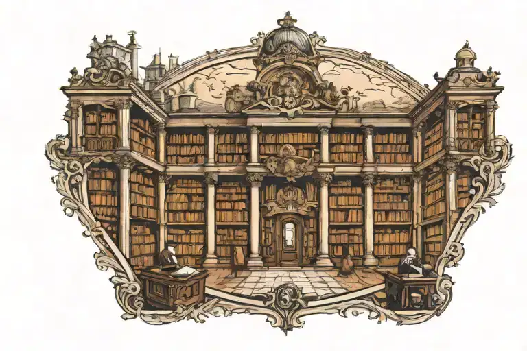 Dark Academia Library Scene With Renaissance Structures