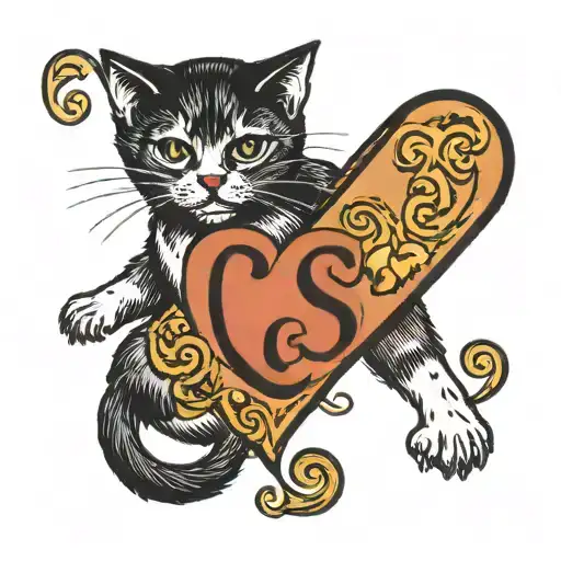 Cat Print Inside A Dog Print With The Letters C And S In A Heart