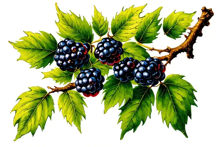 Tree Branch With Blackberries Intertwined