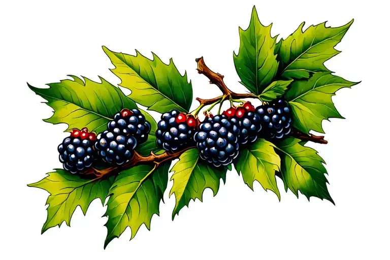 Tree Branch With Blackberries Intertwined