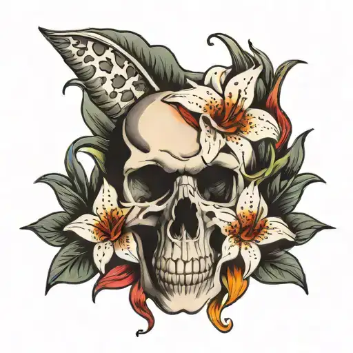 Skull With Small Stargazer Lily