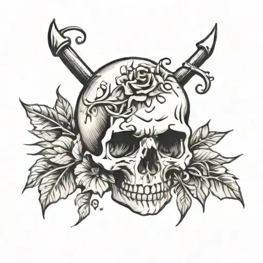 Skull With Thorn-shaped Lines