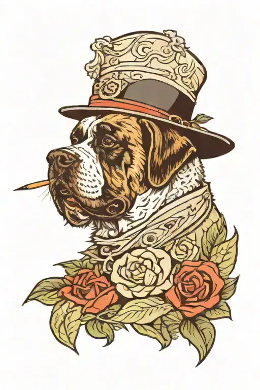 Artist Creating A Masterpiece With St Bernard Head