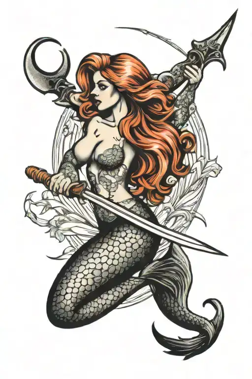 Mermaid With A Sickle In Black And White