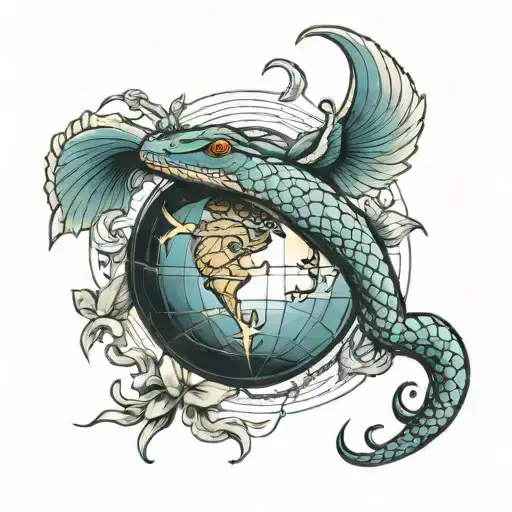 A Snake Wrapping Around A Sphere And Inside The Sphere An Angel