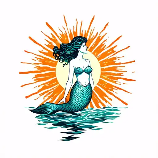 Mermaid Watching The Sun Shining