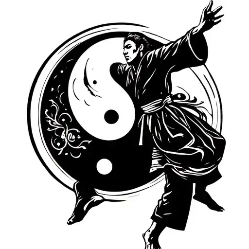 Martial Artist Performing With Yin Yang Symbol