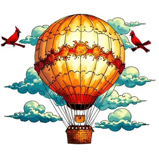 Sun Splits Clouds Hot Air Balloon Cardinals Flying