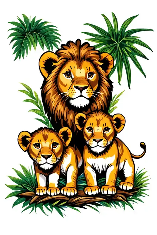 3 Baby Lions In Jungle Setting