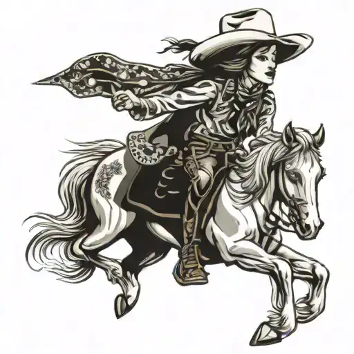 Cowgirl Wearing Chaps And A Cowboy Hat