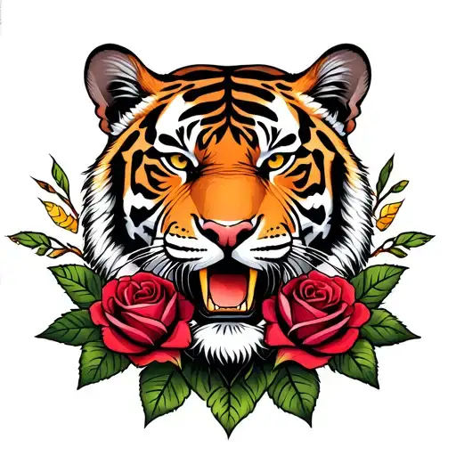 Tiger Surrounded By Roses