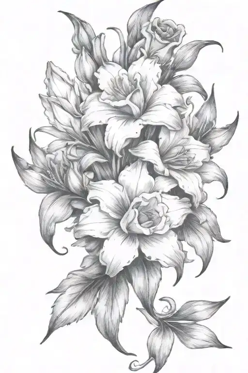 Gladiolous Flowers Grouped With Daffodil And Red Rose