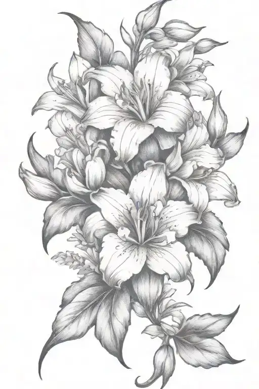 Gladiolous Flowers Grouped With Daffodil And Red Rose