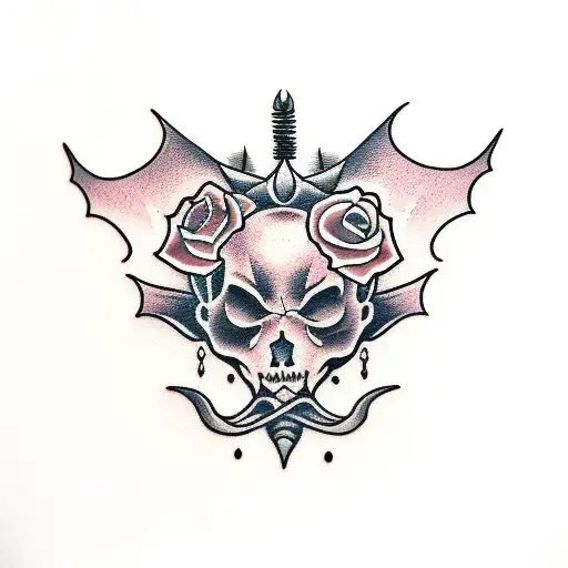 Bat With Lilies And Roses