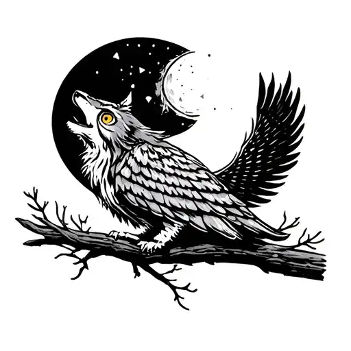 Owl Wolf Howling At The Moon