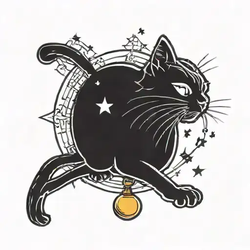 Silhouette Of Black Cat With A Bell And Stars Representing The Client's