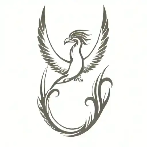 Japan Mountains Rising Phoenix From Fire And Samurai