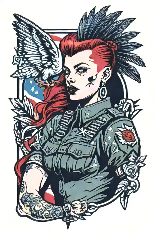 Red-haired Female Soldier With A Mohawk