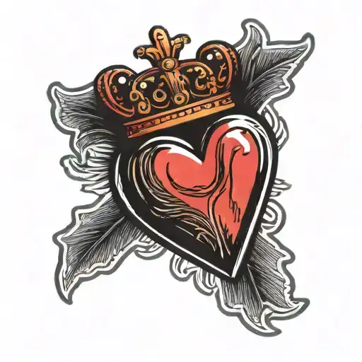 Small Black And Red Broken Heart With Crown On Top