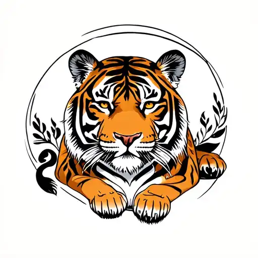 Tiger Laying In A Circle