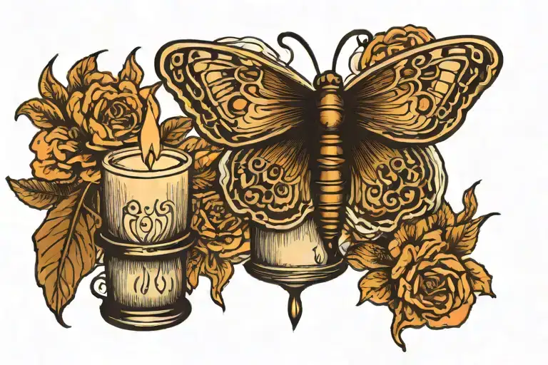 Horizontal Candle Burning At Both Ends With An Engulfed Moth At One Side