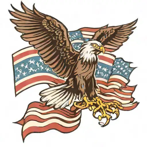 Bald Eagle With American Flag In The Background Black
