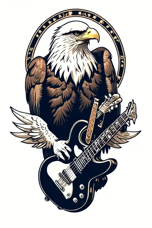 Bald Eagle With Guitar In Claws