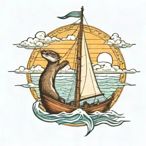 Sailboat At High Noon With An Otter In The Water