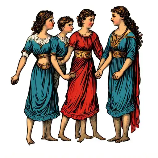 Mother And And Four Sons Holding Hands