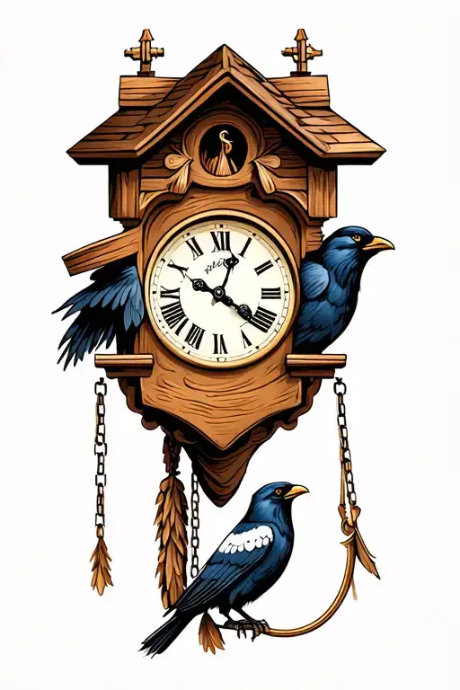 Cuckoo Clock With Anchors For The Weights And A Crow Coming Out As The Cuckoo Bird