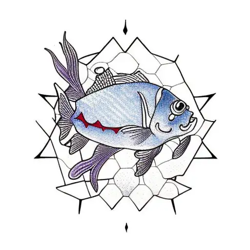 Pisces Fish Swimming Around A Hexagonal Island