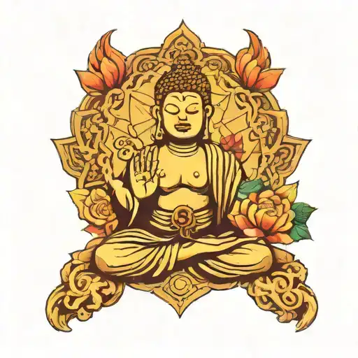Budda Hand And Chakra Symbol Surrounded