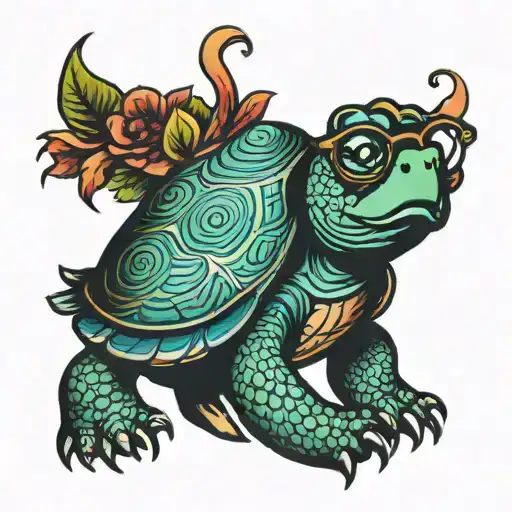 Fat Turtle Curly Hair With Glasses