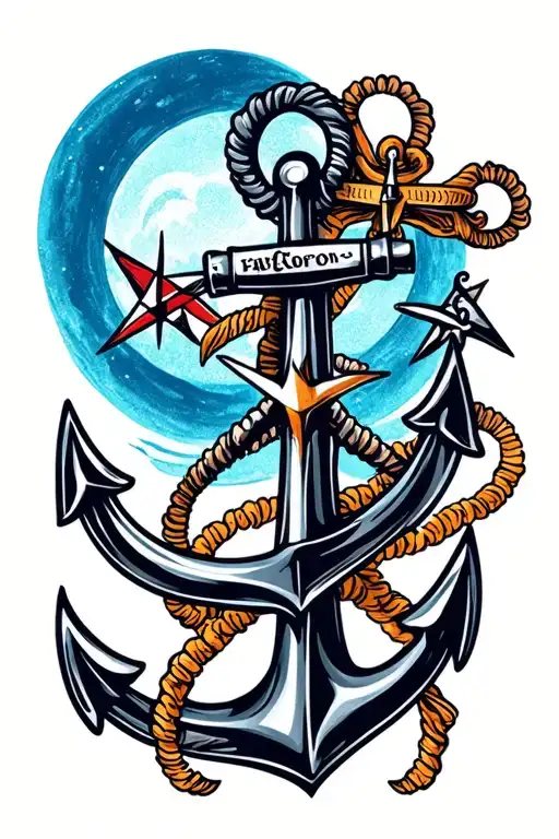 Anchor And Compass Rose Intertwined