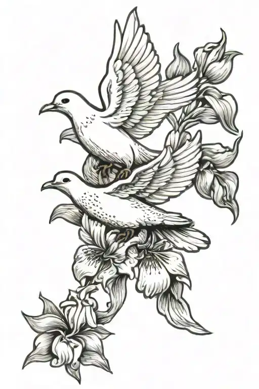 Dove With Iris Flower