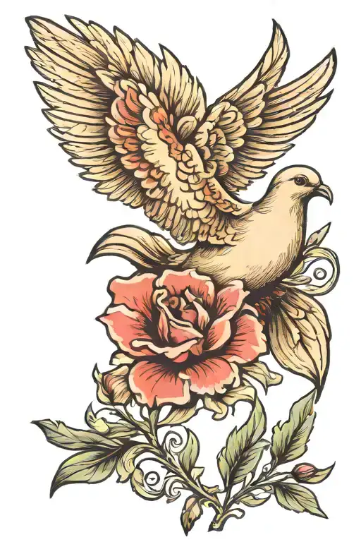 Dove With Iris Flower