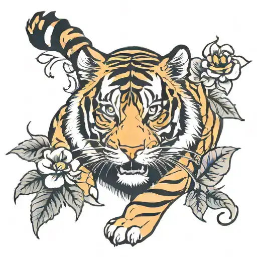 Tiger And Flowers