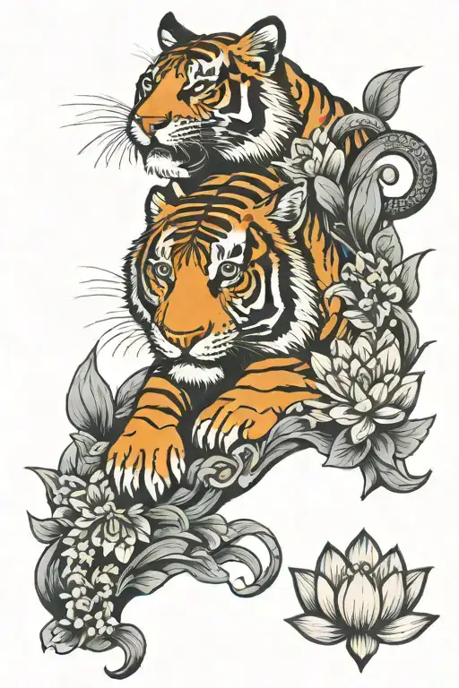 Body Of Tiger With Lotus Flower