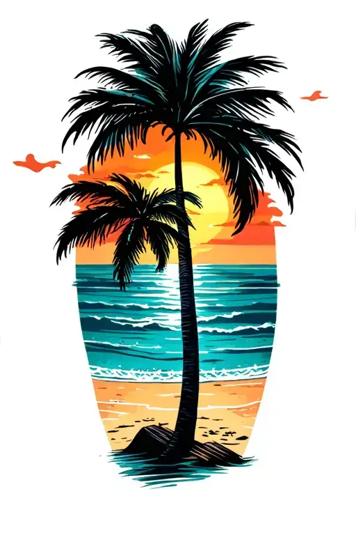 Beach Sunset With Palm