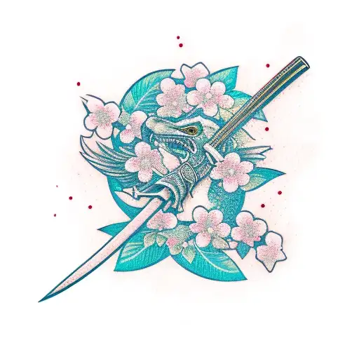 A New-school Design Featuring A Katana Transforming Into Cherry Blossom Petals