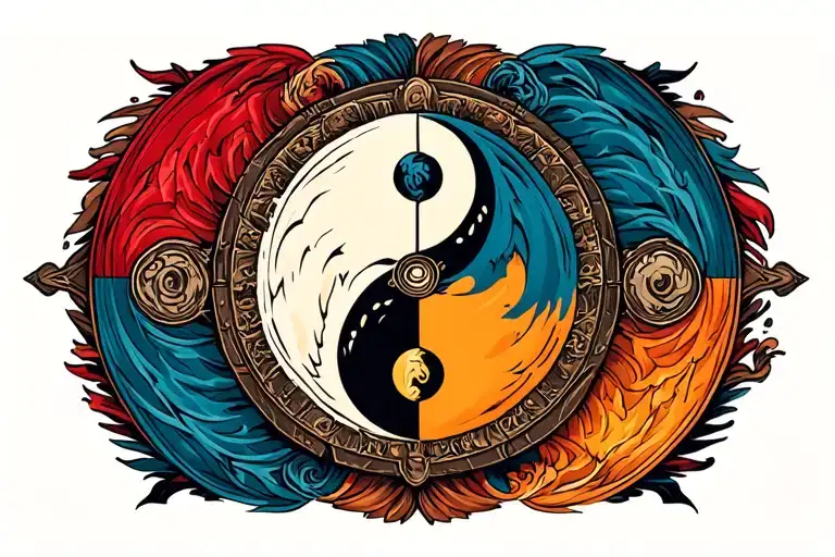Wheel Of Time Banner Featuring Ying Yang Symbol And 7 Ajah Colors