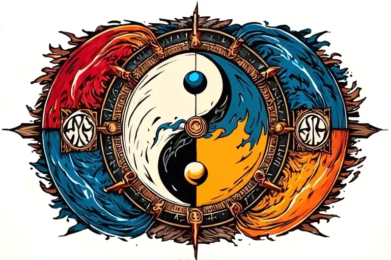 Wheel Of Time Banner Featuring Ying Yang Symbol And 7 Ajah Colors