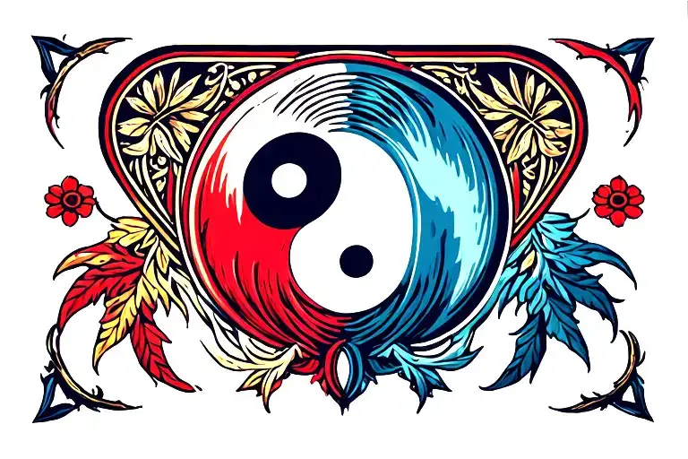 Rectangular Banner With Ying Yang And Seven Ajah Colors