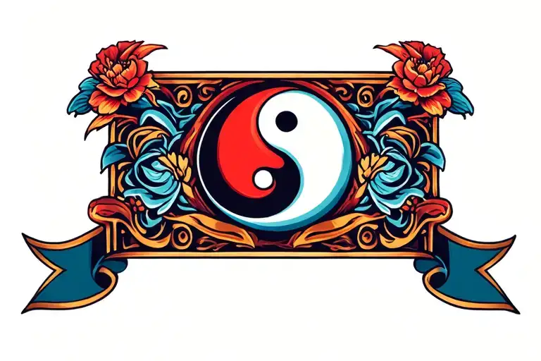 Rectangular Banner With Ying Yang And Seven Ajah Colors