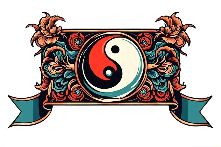 Rectangular Banner With Ying Yang And Seven Ajah Colors