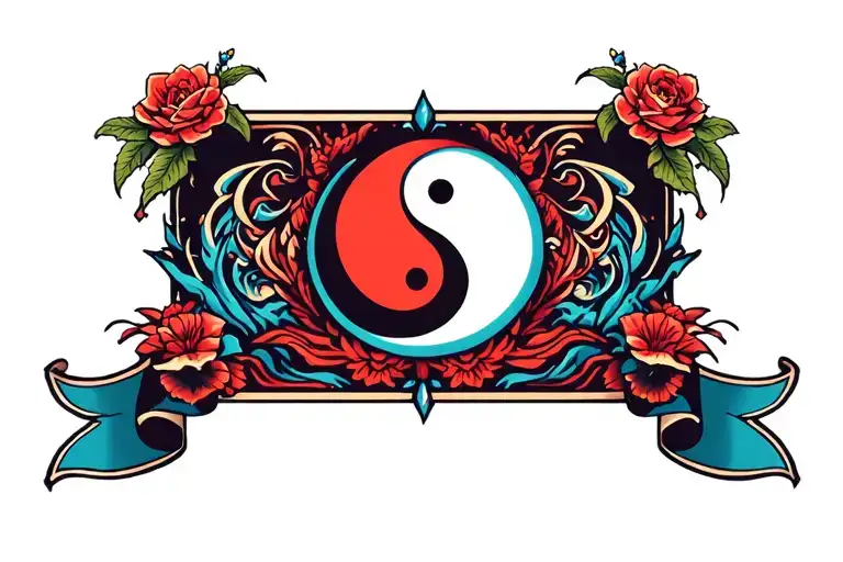 Rectangular Banner With Ying Yang And Seven Ajah Colors
