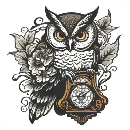 Owl With Grandfather Clock